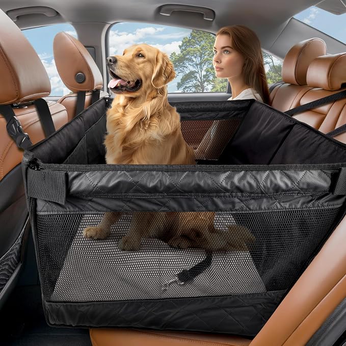 BONTHEE Back Seat Extender for Dogs,Hard Bottom Dog Car Seat Cover for Back Seat Holds 400lbs,Waterproof Anti-Scratch PU Leather Backseat Extender for Dogs,Dog Hammock for Car SUV Truck