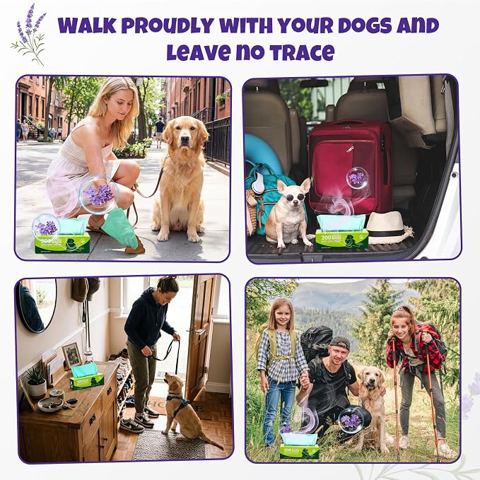 Sherr 20 Boxed Rolls 4000 Counts Lavender Scented Dog Poop Bag Bulk Leak Proof Dog Waste Bags Doggy Poop Bags Pet Waste Bag for Puppy Pets Outdoor Walking and Travel