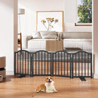 Snughome Short Dog Gate Indoor, 16" High Freestanding Small Dog Door Gate with Support Feet, Expands Up to 48’’ Wide Foldable Pet Gates for Doorway, 4 Panel Folding Pet Door Pet Fence for Puppy, Black