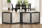 PUPETPO Freestanding Dog Gate with Door, Pet Gate for Stairs, 80 inch Wide Pet Barrier Indoor, Dog Fences Indoor, Support Feet Included, 4 Panels, 24" Tall, Grey