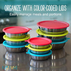 Messy Mutts 6 Piece Set, 3 Stainless Bowls and 3 Silicone Lids, Medium | Set Of Three Stainless Dog Bowls And Three Airtight Silicone Lids For Meal Prep, Storage, And Travel