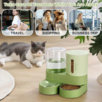 Automatic Cat Feeder Stainless Steel Water Dispenser Gravity Food Feeder and Waterer Set with Pet Food Bowl for Small Medium Kitten Puppy Pets Large Capacity(Green)