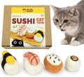Woolbuddy Wool Cat Toys (Sushi 4 PCS) for Indoor Cats & Kittens Catnip-Free | 100% Pure Wool Felt Interactive Cat Toys, Catnip-Free for Bored Cats, Teething Kittens, Redirect Cat's Destructive Energy