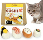Woolbuddy Wool Cat Toys (Sushi 4 PCS) for Indoor Cats & Kittens Catnip-Free | 100% Pure Wool Felt Interactive Cat Toys, Catnip-Free for Bored Cats, Teething Kittens, Redirect Cat's Destructive Energy