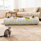 Cat Tunnel for Indoor Cats, Cute Cat Toy Tunnel for Small Large Cats, 45" Straight Cat Tunnel Toys with Balls & Crinkle Paper Ears Collapsible Peekaboo Cave for Kitten, Diameter 9.8" (Colorful Stripe)