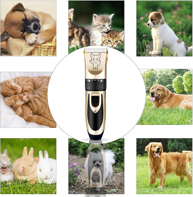 Highdas Dog Clippers for Grooming Low Noise, Cordless Electric Dog Grooming Kit Clippers Rechargeable, Quiet Dog Shaver, Pet Hair Trimmer Kit for Dogs & Cats (Gold)