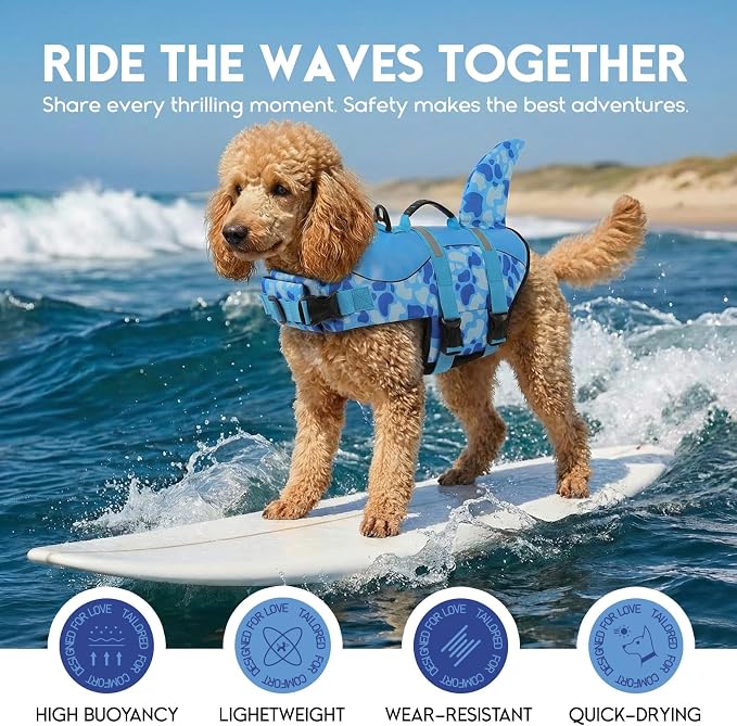 ASENKU Dog Life Jacket - Pet Safety Vest for Swimming & Boating, Shark Life Jacket with Floatation, Dog Lifesavers Swimsuits for Small Medium Large Dogs (Blue Cow Print, XS)