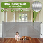 65" Wide Retractable Gate Stair Gates for Kids or Pets, Indoor/Outdoor/Gray | Retractable Dog Gate for Doorways/Stairs, Easy One-Hand Operation Safety Lock, Scratch-Resistant Mesh Baby Gate, Easy Install