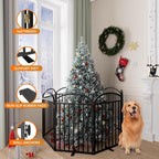 SNUOWU 8 Panels Full Matel Freestanding Dog Gates with Door, 192"Extra Wide 32"Tall Free Standing Dog Pet Gate for Indoor & Outdoor. Foldable Pet Fences for Doorways, House, Stairs, Porch, Deck, Yard