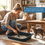 Uiifan 3 Pcs Extra Large Low Entry Cat Litter Box for Senior Kitty Pet Open Top Litter Box for Senior Kitten Handicap Disabled Older Elderly Cats, Easy to Clean(Dark Gray,16.9 x 12 x 3.15 Inches)