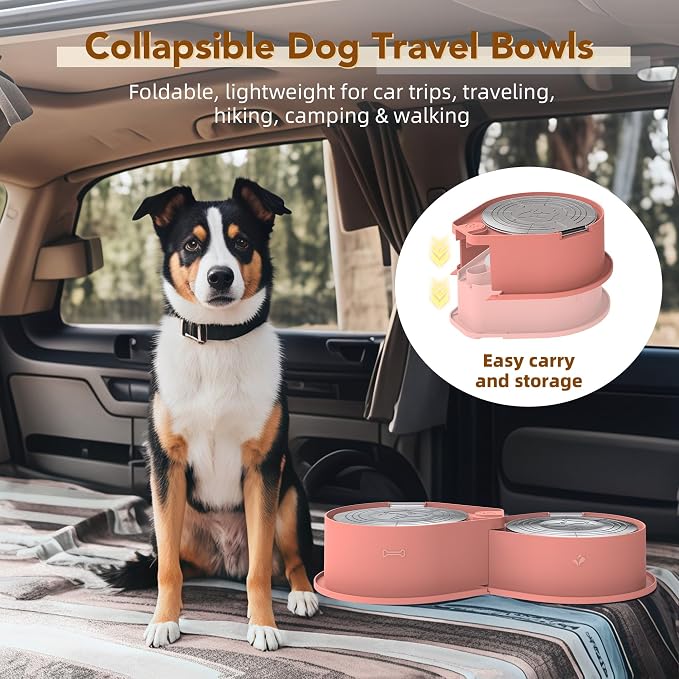 Newget 304 Stainless Steel Dog Bowl Set with Lids, 24oz Foldable Pet Dishes | Dual Food & Water Pet Bowl, Anti-Skid, Keeps Food Fresh, Easy to Install, for Small - Large Dogs/Cats - Indoor & Outdoor Use