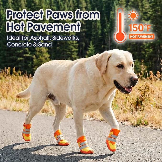 IECOii Dog Shoes for Hot Pavement, Non-Slip Dog Boots for Hiking, Camping | Water Resistant | Anti-Slip Rubber Sole | Secure Stay-On Fit | Reflective & Dual Adjustable |Summer Winter Paw Protector |