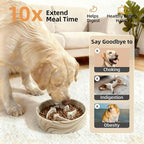 Stoneware Slow Feeder Dog Bowls Small Breed, 0.6 Cups, 6.4 Inch | Raised maze design slows fast eating for small dogs, puppies and cats; Marble Pattern Design，non-slip and dishwasher safe.