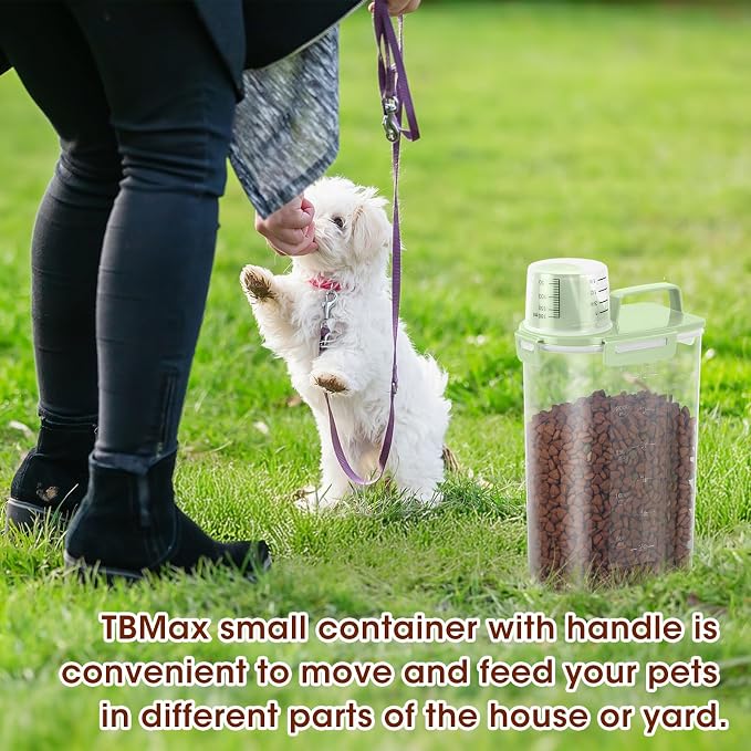 TBMax Small Dog Cat Food Storage Containers 2 Pack, Travel-Friendly Pet Food Container with Spout & Measuring Cup, Kid-Friendly Pet Feeding Dispenser, Portable Dog Treat Bird Seed Container