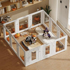 Clear Acrylic Dog Playpen Indoor, Puppy Cat Small Pet Play Pen, Easy Assemble & Disassemble Sturdy Plastic Dog Fence with Heavy Duty Door Lock (24In H, 12Panels), White