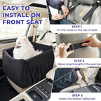 BurgeonNest Small Dog Car Booster Seat Bed Under 25 lbs (Black) | Fully detachable & washable travel bed with side storage pockets and clip-on safety leash for cozy, portable car trips.