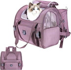 Lollimeow Expandable Cat Carrier Backpack for Large Cats - Airline Approved Pet Carrier Backpack for Small Dogs, Hiking & Travel, Waterproof with Breathable Mesh, 22lbs Capacity (Plum, Large)