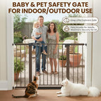 Mumeasy 29.7–48" Baby Gate for Stairs, Dog Gate for Doorways, Auto Close Child Gate, Indoor Safety Pet Gate with Walk Thru Door, Easy Install Pressure Mounted Extra Wide Gate for Kitchen, House, Brown