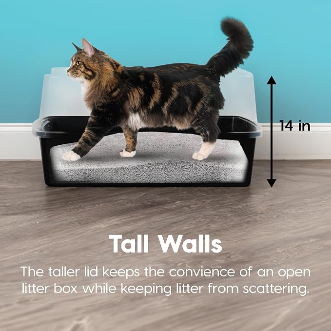 IRIS USA XX-Large High Sided Cat Litter Box, Scatter Shield, Black | Multi-Cat Use, Jumbo Capacity Pan, Extended Length Design, Oversized Basin, Multiple Cat Ready, Generous Dimensions