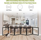 LZRS Extra-Wide Clear Dog Gate for Indoor Use - Transparent Pet Fence with Solid Hardwood and Plastic Board, Stylish & Durable freestanding Pet Gate for Doorways, Stairs and Hallways-6 Panel Black