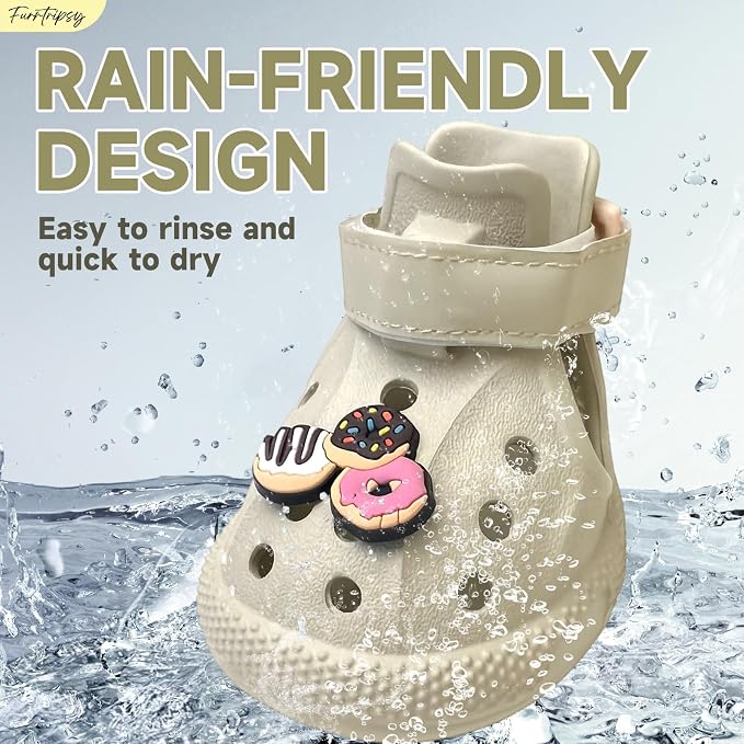 Dog Shoes,Non-Slip Waterproof Sandals for Hot Pavement, Breathable Perforated Boots,Adjustable Straps Dog Rain Booties for Summer Beach and Rainy Day(Beige,#7)