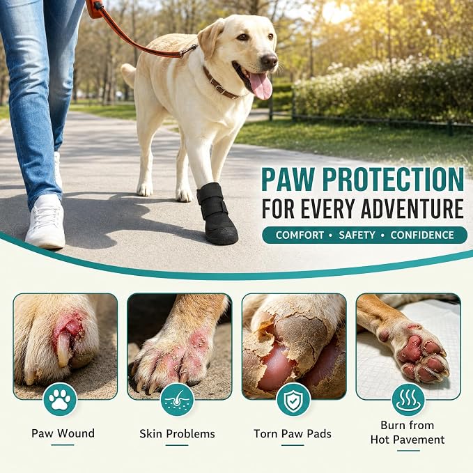 IDOMIK Dog Boots for Injured Paw, Soft Dog Booties to Prevent Licking | Breathable Dog Paw Protector, Dog Shoe with Non-Slip Sole & Adhesive Strap, Fits Small to Large Dogs,Black,XL