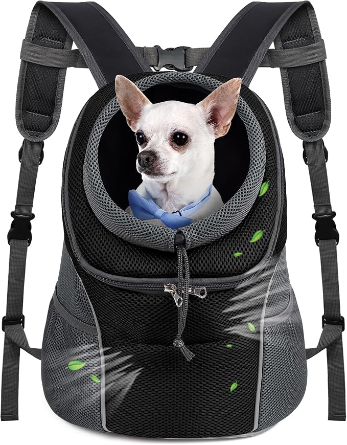 WOYYHO Pet Dog Carrier Backpack Small Dog Front Backpack Ventilated Dog Carrier Back Pack with Storage Pockets, Adjustable Straps & Safety Belt for Travel Hiking Outdoor (Size S: 2-4.5 lbs, Black) | Small Dog Front Backpack, with Adjustable Straps, Saf...
