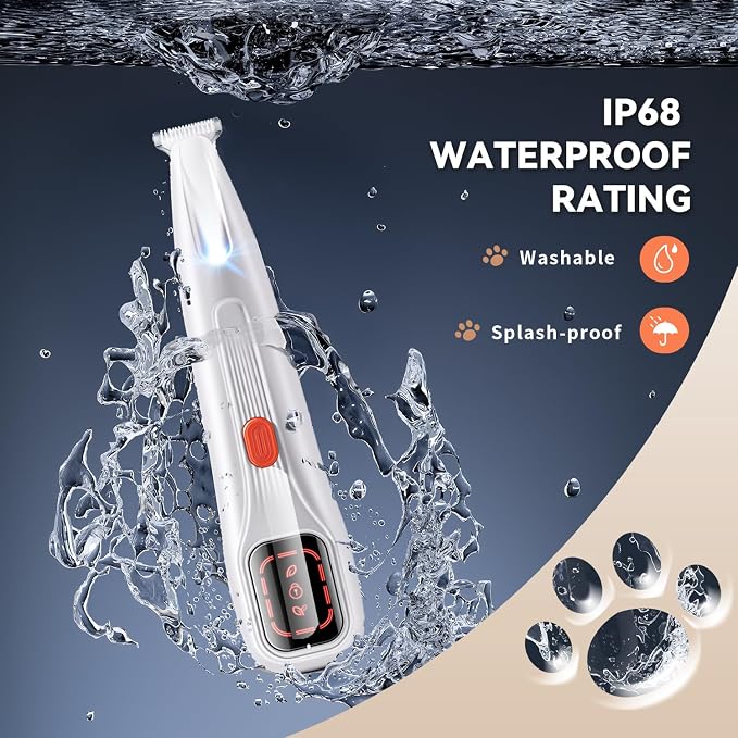 2026 New Pet Precision Trimmer, Dog Paw Trimmer with LED Light, Ultra Quiet | IP68 Waterproof, Dual-Speed Motor, Suit for Trimming Paw, Ear, Face, Butt, Eyebrows, USB Rechageble