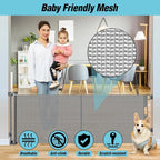 24 Inches Tall Retractable Baby gate for Dogs, Short Pet Gates to Step Over, Extends up to 55" Wide, Reinforced Mesh Doggie Gates for Indoors Outdoors Small Dog Gate for Stairs Puppy Gate (Grey)