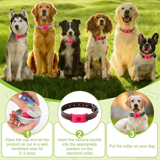 Natural Dog Tag for Flea & Tick Repels – Waterproof Collar Pendant 2Pack with 4 Extra Refills, Safe for All Breeds, Collar Not Included,Pink