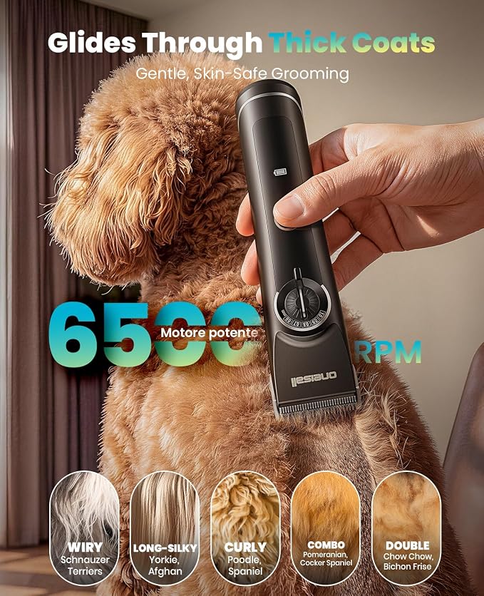 oneisall Dog Clippers for Grooming fit Doodles & Poodles,9050 | Compatible with Wahl's 3379,3332-3339 Metal Guards,3.5 Hours of Battery Life, 6500 Rpm High-Speed Cutting, Removable Blades