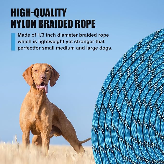 lynxking Long Dog Leash Reflective 15FT 30FT 50FT Check Cord Training Lead Padded Handle Heavy Duty Puppy Rope for Small Medium Large Dogs