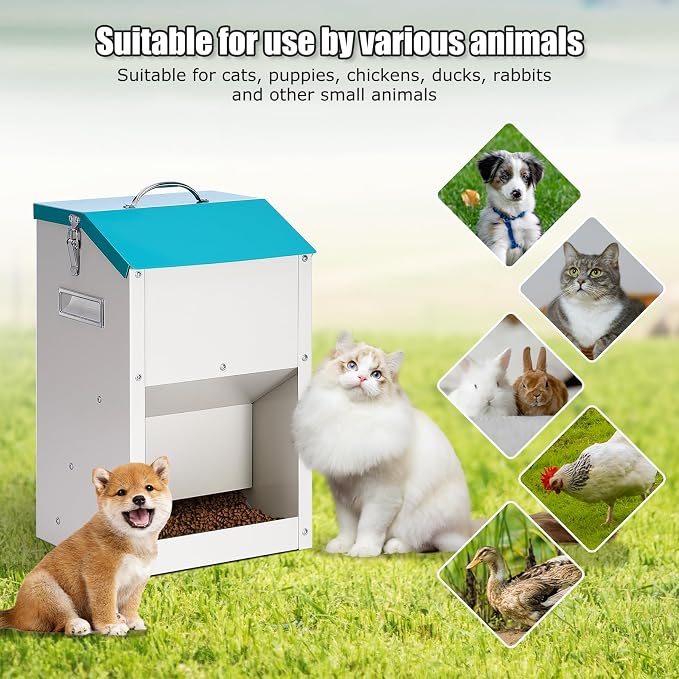 PKNYBZN Automatic Dog & Cat Feeder, 14L Outdoor Gravity Dog Feeder Use, Metal Automatic Feeder Cat Dry Food, Pet Feeding Station for Cats, Dogs and Other Small Animals