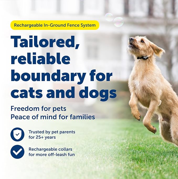 PetSafe Rechargeable In-Ground Fence, Up to 1/3 Acre | Expandable to 25 Acres, Waterproof Rechargeable Collar, 4 Static Levels Plus Tone, Dogs & Cats 5 lb+