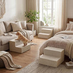 YENING Large Dog Stairs for High Beds - Extra Wide Pet Steps for Large Dogs to Get on Tall Bed 3 Deep Step Cat Ramp for Couch 2 Steps Beige