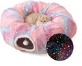 Under Christmas Tree Large Cat Tunnels Bed Tube for Indoor Cats Glows in The Dark Cat Tunnel with Cushion and Plush Ball Toy Longer Playground Toys for Dog Puppy Kitten Rabbit Pet Rainbow