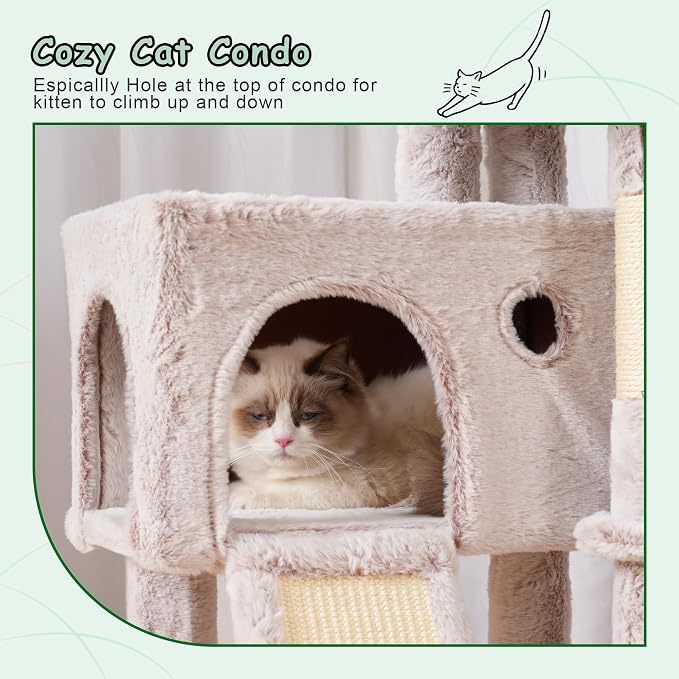Gitelsnour Cat Tree Tower 42'' with Condo, Indoor Scratching Post GCT005SMU | Cat House for Small and Kittens, Soft Basket, 2 Large Platforms, Scratching Board, Multi-level, Toy, Mushroom