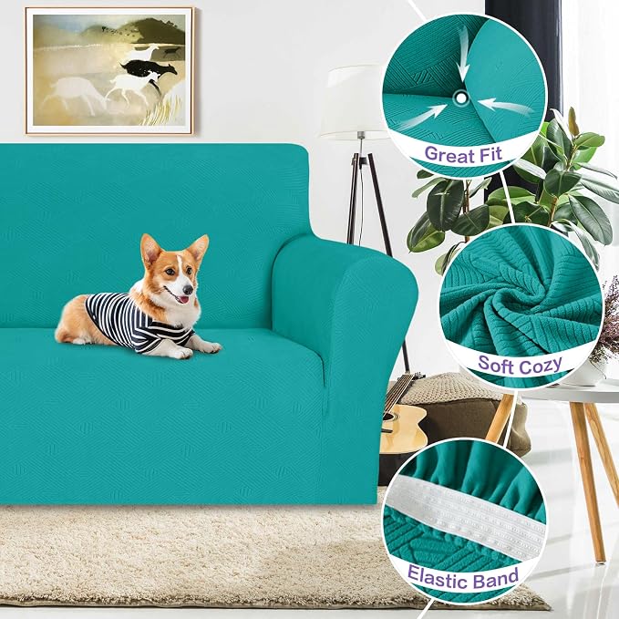 ZNSAYOTX Super Stretch Sofa Cover (72"-92"), New Striped Sofa Covers Fitted Slipcovers with Elastic Bottom, Dog Cat Pets Proof Spandex Washable Fabric Comfortable & Durable (Sofa, Peacock Teal)