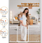 Baby Gate for Stairs 29.8-46.5 Inch Pressure Mounted, Auto Close Child Baby Gates for Doorways No Drill, Walk Through Dog Gate Indoor for The House, White