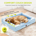 Waterproof Orthopedic Dog Bed for Extra Large Sized Dogs | Memory Foam Pet Bed Sofa with Bolster, Dog Couch with Washable Cover & Non-Slip Bottom, 45x35 Inch, Light Blue