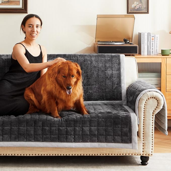 Couch Cover for Dogs Washable,Non-Slip Fuzzy Sofa Covers for Pets | Thick Soft Furniture Protector Fits Loveseat & Sectional,Against Fur&Dirt(Dark Gray, 1pc/36"x68"/Seat Cover)