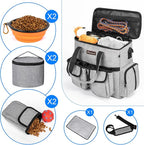 Dog Travel Bag, Airline Approved Pet Travel Bag with 2 Dog Treat Training Pouches for Weekend Pet Travel Supplies & Accessories, Light Grey | Dog travel accessories set with feeding supplies, bowls, mat, and strap. Ideal for weekend trips.