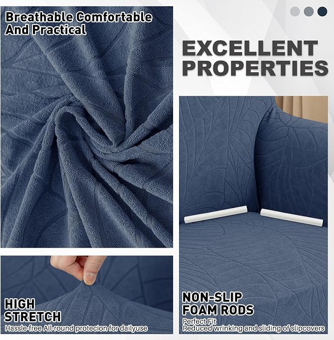 YEMYHOM Couch Cover Latest Jacquard Design High Stretch Sofa Covers for 2 Cushion Couch, Pet Dog Cat Proof Loveseat Slipcover Non Slip Elastic Furniture Protector (Medium, Begonia Leaf Navy)