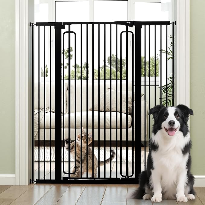 keny 51" Extra Tall Pet Gate, 29.7"-46" Wide Adjustable Cat Gate | for Doorway, Hallway, Stairs, Auto-Close & Pressure Mounted, No Drilling, Black