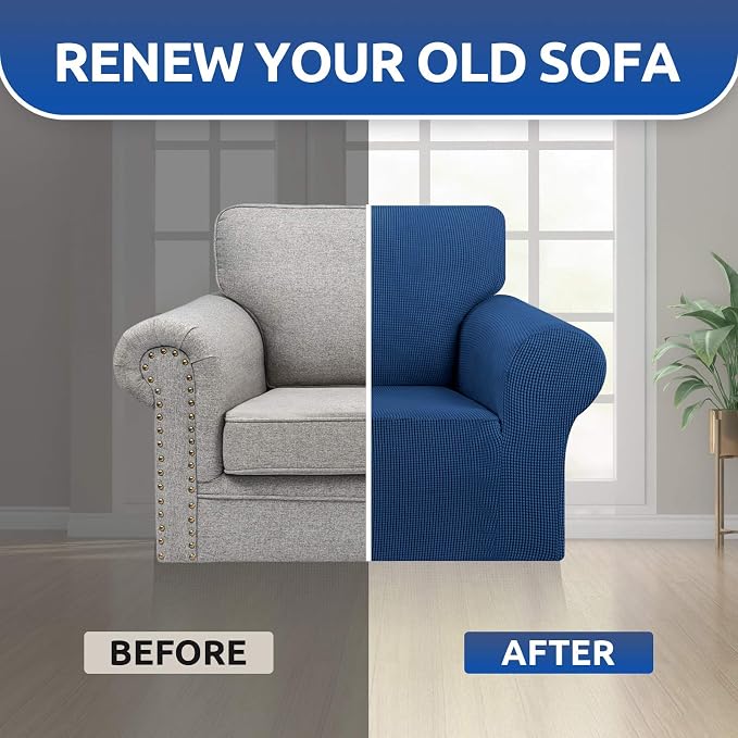 Stretch Chair Sofa Slipcover, Single Couch Cover,Classic Blue | 1-Piece Washable Sofa Cover,Pet Friendly (31"-55") Furniture Protector Soft Jacquard Elastic Bottom for Dogs & Kids