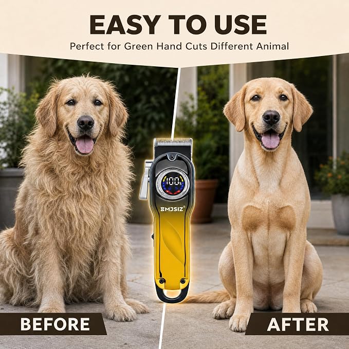 Dog Clippers for Grooming Thick Hair, Pet Grooming Kit with Carry Case | LCD Display • USB-C Charging • 180-Min Runtime • Low Noise • Carrying Case • Metal Housing