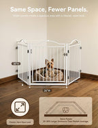 No Pawblems Full Metal Free Standing Dog Gate with Door, 30'' Tall | Foldable Freestanding Pet Gate for Indoor & Outdoor, Up to 78 Inch Extra Wide Dog Fence for Doorways, Stairs, Deck - White