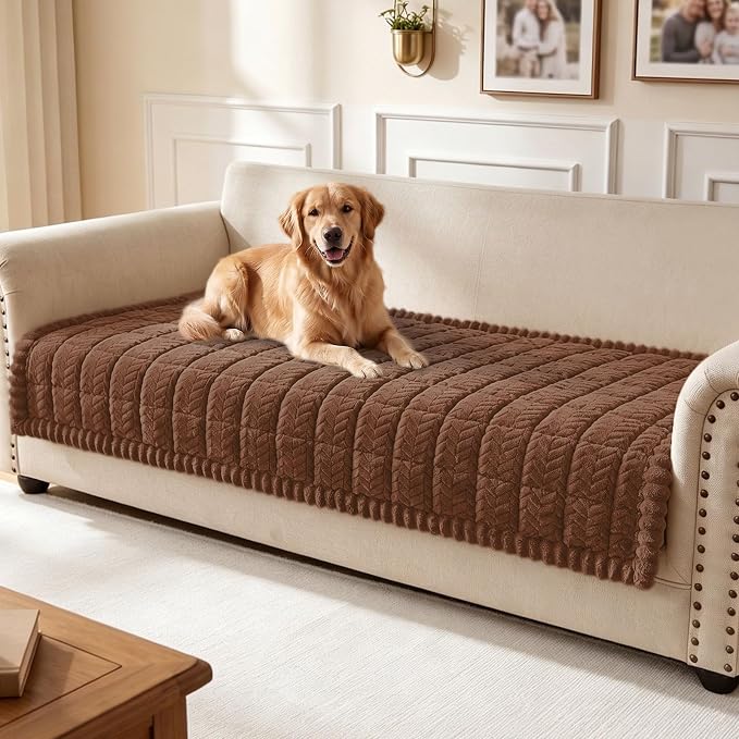 Smiry Couch Cover for Dogs, Non Slip Fuzzy Pet Sofa Covers Washable | Sofa Slipcovers for 3 Cushion Couch, Soft Thick Furniture Protector for Cats Dogs, Against Fur, Dirt, Scratch (35.4"x95")