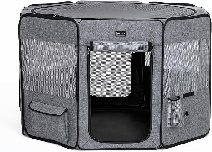 Petsfit Portable Dog Playpen for for Large Dogs/Cat/Rabbit/Chick, with Water Bottle Holder and Carrying Case, for Travel/Indoor/Outdoor Use, Large (45.5"x45.5"x28.5")