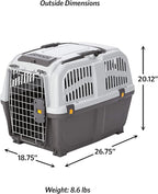 Skudo by MidWest 27-Inch Travel Carrier, Gray, Fits Pets up to 30 lbs | Hard-Sided Pet Carrier, Travel Crate with Handle, Ventilated Design, Locking Tabs, Easy Assembly
